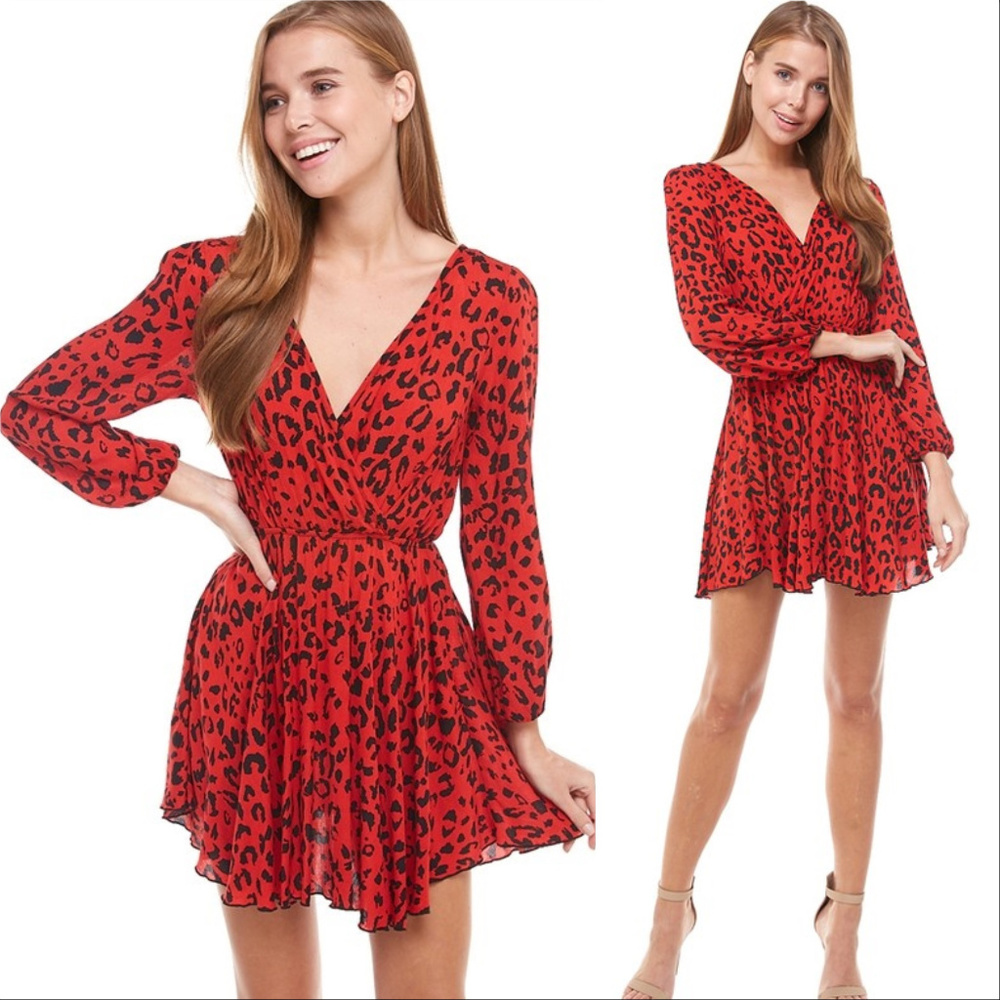 RED ANIMAL PRINT MINI DRESS - Picture 3 of 4